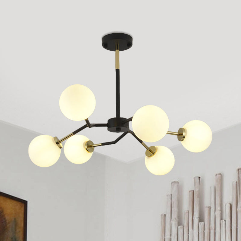 Frosted Glass Global Chandelier Lamp Minimalist 6/8 Bulbs Hanging Ceiling Light in Black Clearhalo 'Ceiling Lights' 'Chandeliers' 'Modern Chandeliers' 'Modern' Lighting' 1713499