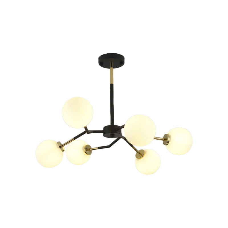 Frosted Glass Global Chandelier Lamp Minimalist 6/8 Bulbs Hanging Ceiling Light in Black Clearhalo 'Ceiling Lights' 'Chandeliers' 'Modern Chandeliers' 'Modern' Lighting' 1713500