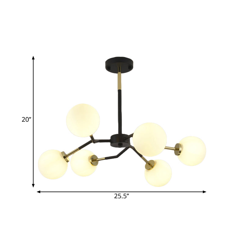 Frosted Glass Global Chandelier Lamp Minimalist 6/8 Bulbs Hanging Ceiling Light in Black Clearhalo 'Ceiling Lights' 'Chandeliers' 'Modern Chandeliers' 'Modern' Lighting' 1713501