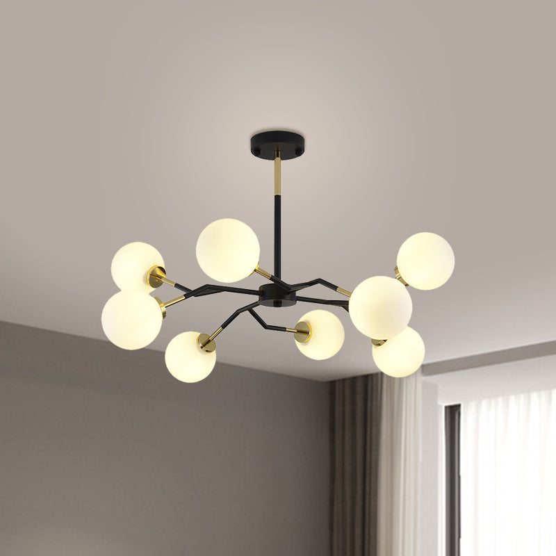 Frosted Glass Global Chandelier Lamp Minimalist 6/8 Bulbs Hanging Ceiling Light in Black Clearhalo 'Ceiling Lights' 'Chandeliers' 'Modern Chandeliers' 'Modern' Lighting' 1713503