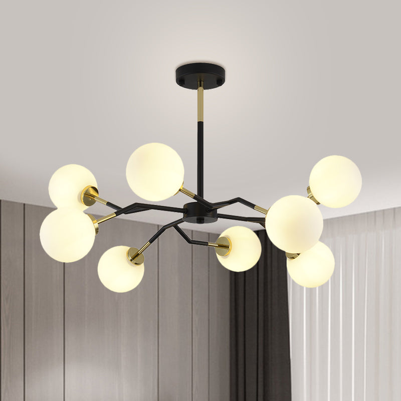 Frosted Glass Global Chandelier Lamp Minimalist 6/8 Bulbs Hanging Ceiling Light in Black Clearhalo 'Ceiling Lights' 'Chandeliers' 'Modern Chandeliers' 'Modern' Lighting' 1713504