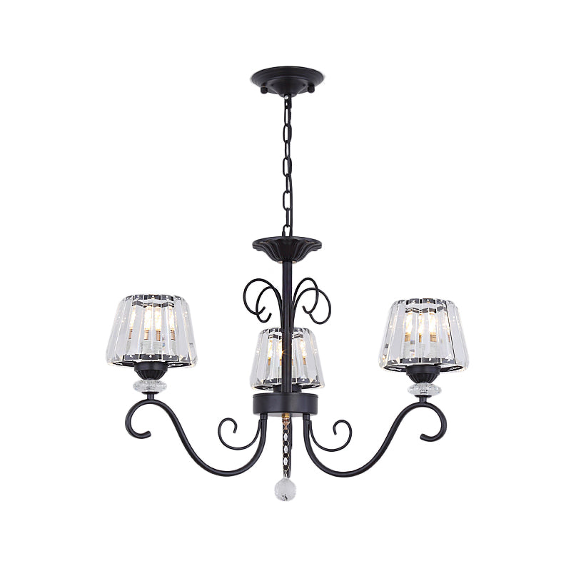 Conic Chandelier Light Fixture Vintage Crystal Prisms 3/6/8 Heads Black Suspension Lighting with Scroll Arm Clearhalo 'Ceiling Lights' 'Chandeliers' 'Modern Chandeliers' 'Modern' Lighting' 1713542
