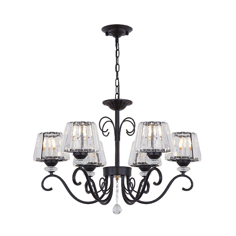 Conic Chandelier Light Fixture Vintage Crystal Prisms 3/6/8 Heads Black Suspension Lighting with Scroll Arm Clearhalo 'Ceiling Lights' 'Chandeliers' 'Modern Chandeliers' 'Modern' Lighting' 1713547