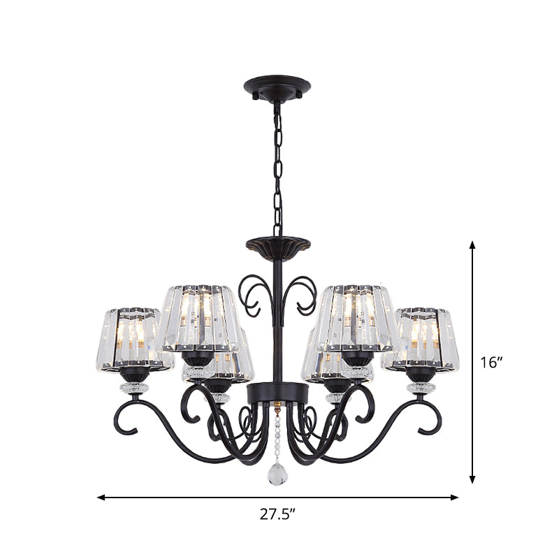 Conic Chandelier Light Fixture Vintage Crystal Prisms 3/6/8 Heads Black Suspension Lighting with Scroll Arm Clearhalo 'Ceiling Lights' 'Chandeliers' 'Modern Chandeliers' 'Modern' Lighting' 1713548