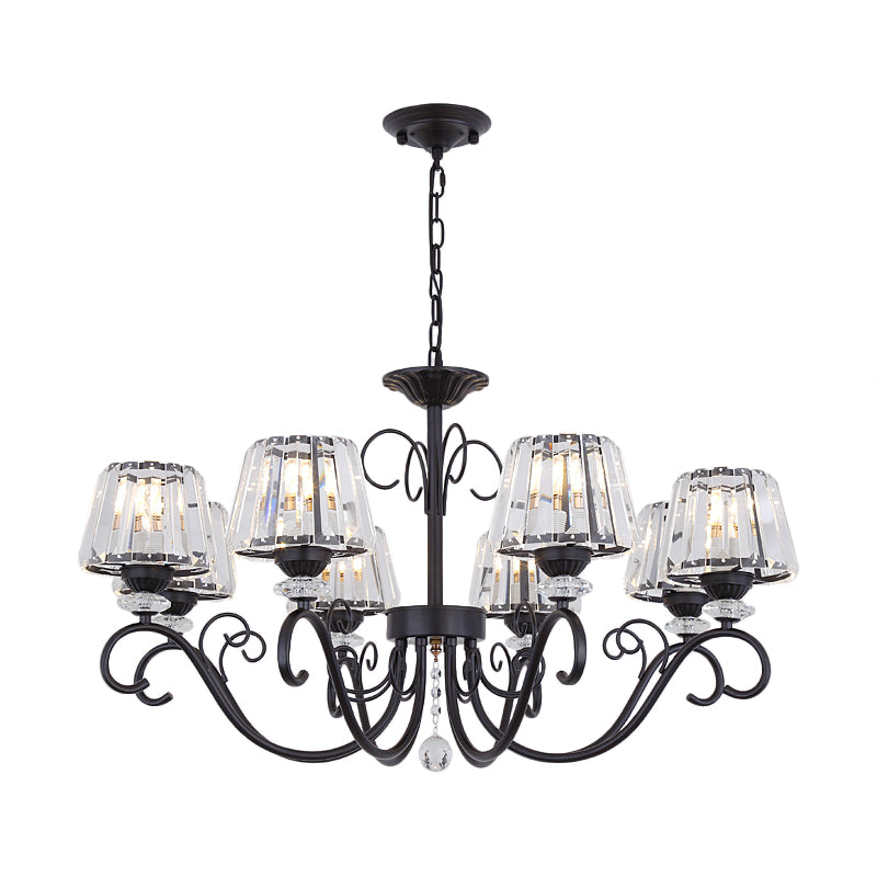 Conic Chandelier Light Fixture Vintage Crystal Prisms 3/6/8 Heads Black Suspension Lighting with Scroll Arm Clearhalo 'Ceiling Lights' 'Chandeliers' 'Modern Chandeliers' 'Modern' Lighting' 1713552