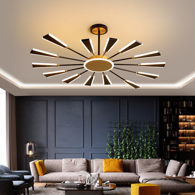 Trapezoid Living Room Chandelier Lamp Metallic 31.5"/39"/47" W LED Modern Pendant Light in Gold, Warm/White Light Gold 47" Clearhalo 'Ceiling Lights' 'Chandeliers' 'Modern Chandeliers' 'Modern' Lighting' 1713555