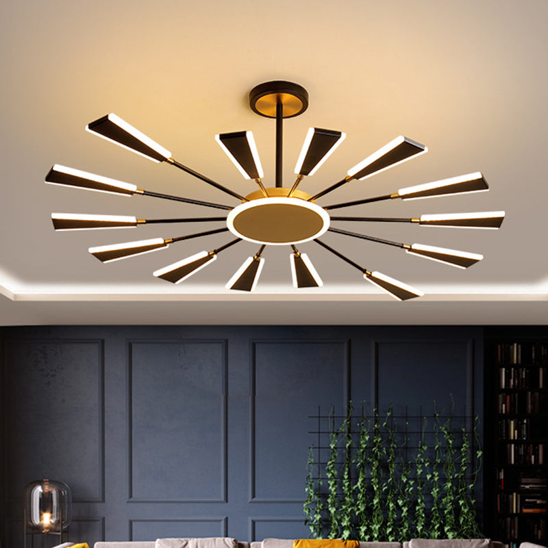 Trapezoid Living Room Chandelier Lamp Metallic 31.5"/39"/47" W LED Modern Pendant Light in Gold, Warm/White Light Clearhalo 'Ceiling Lights' 'Chandeliers' 'Modern Chandeliers' 'Modern' Lighting' 1713566