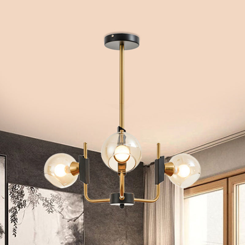 Clear Glass Globe Ceiling Chandelier Antique 3/6 Lights Gold Hanging Pendant Light in Warm/White Light Clearhalo 'Ceiling Lights' 'Chandeliers' 'Modern Chandeliers' 'Modern' Lighting' 1713605