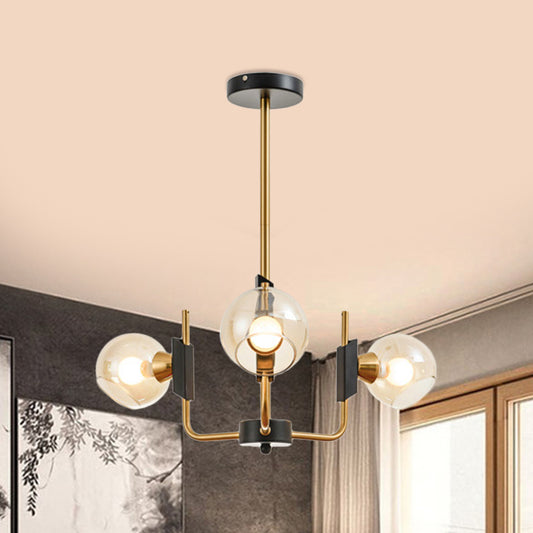 Clear Glass Globe Ceiling Chandelier Antique 3/6 Lights Gold Hanging Pendant Light in Warm/White Light Clearhalo 'Ceiling Lights' 'Chandeliers' 'Modern Chandeliers' 'Modern' Lighting' 1713605