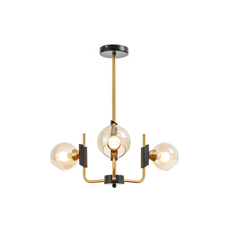 Clear Glass Globe Ceiling Chandelier Antique 3/6 Lights Gold Hanging Pendant Light in Warm/White Light Clearhalo 'Ceiling Lights' 'Chandeliers' 'Modern Chandeliers' 'Modern' Lighting' 1713606