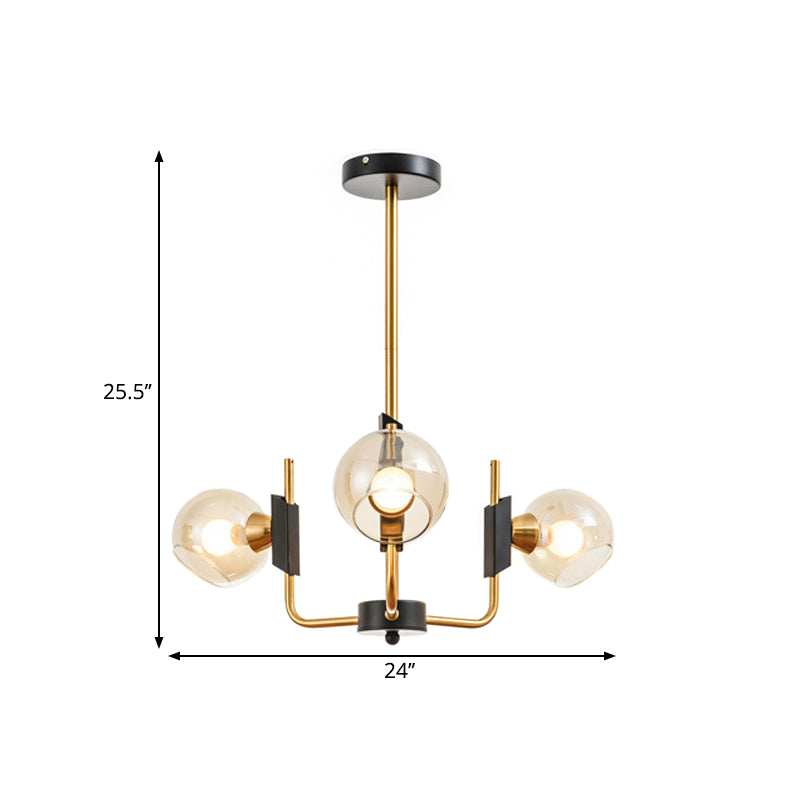 Clear Glass Globe Ceiling Chandelier Antique 3/6 Lights Gold Hanging Pendant Light in Warm/White Light Clearhalo 'Ceiling Lights' 'Chandeliers' 'Modern Chandeliers' 'Modern' Lighting' 1713607