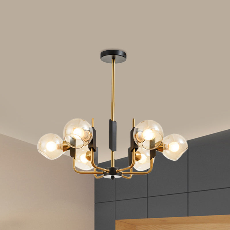 Clear Glass Globe Ceiling Chandelier Antique 3/6 Lights Gold Hanging Pendant Light in Warm/White Light Clearhalo 'Ceiling Lights' 'Chandeliers' 'Modern Chandeliers' 'Modern' Lighting' 1713609