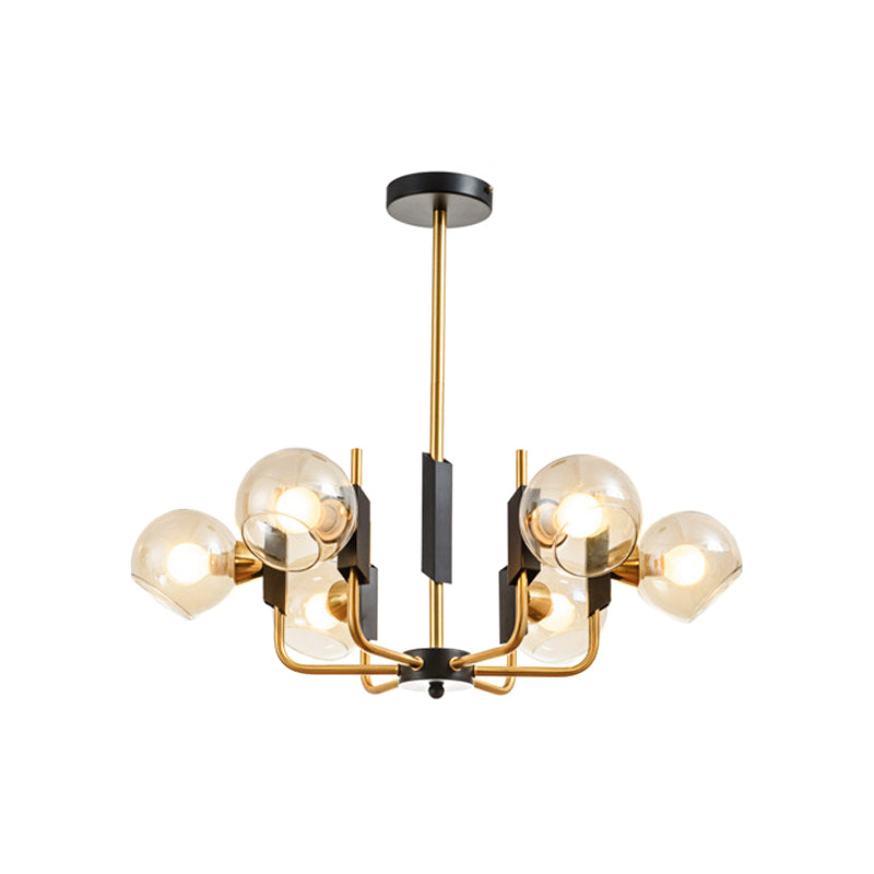 Clear Glass Globe Ceiling Chandelier Antique 3/6 Lights Gold Hanging Pendant Light in Warm/White Light Clearhalo 'Ceiling Lights' 'Chandeliers' 'Modern Chandeliers' 'Modern' Lighting' 1713610