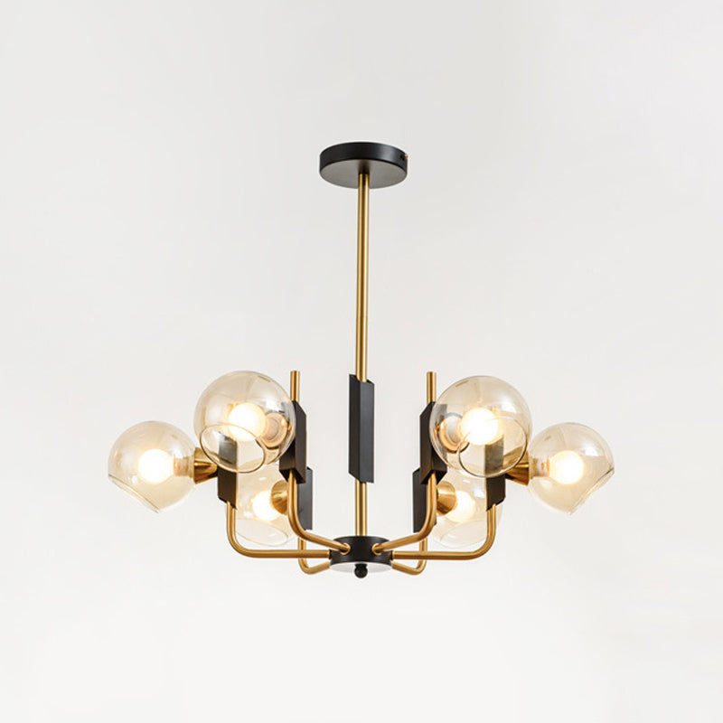 Clear Glass Globe Ceiling Chandelier Antique 3/6 Lights Gold Hanging Pendant Light in Warm/White Light Clearhalo 'Ceiling Lights' 'Chandeliers' 'Modern Chandeliers' 'Modern' Lighting' 1713611