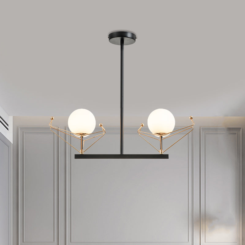 Global Hanging Lamp Contemporary White Glass 2/3/4 Heads Black Chandelier Light Fixture in Warm/White Light 2 White Clearhalo 'Ceiling Lights' 'Chandeliers' 'Modern Chandeliers' 'Modern' Lighting' 1713622