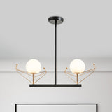 Global Hanging Lamp Contemporary White Glass 2/3/4 Heads Black Chandelier Light Fixture in Warm/White Light Clearhalo 'Ceiling Lights' 'Chandeliers' 'Modern Chandeliers' 'Modern' Lighting' 1713623
