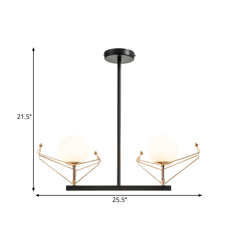 Global Hanging Lamp Contemporary White Glass 2/3/4 Heads Black Chandelier Light Fixture in Warm/White Light Clearhalo 'Ceiling Lights' 'Chandeliers' 'Modern Chandeliers' 'Modern' Lighting' 1713625