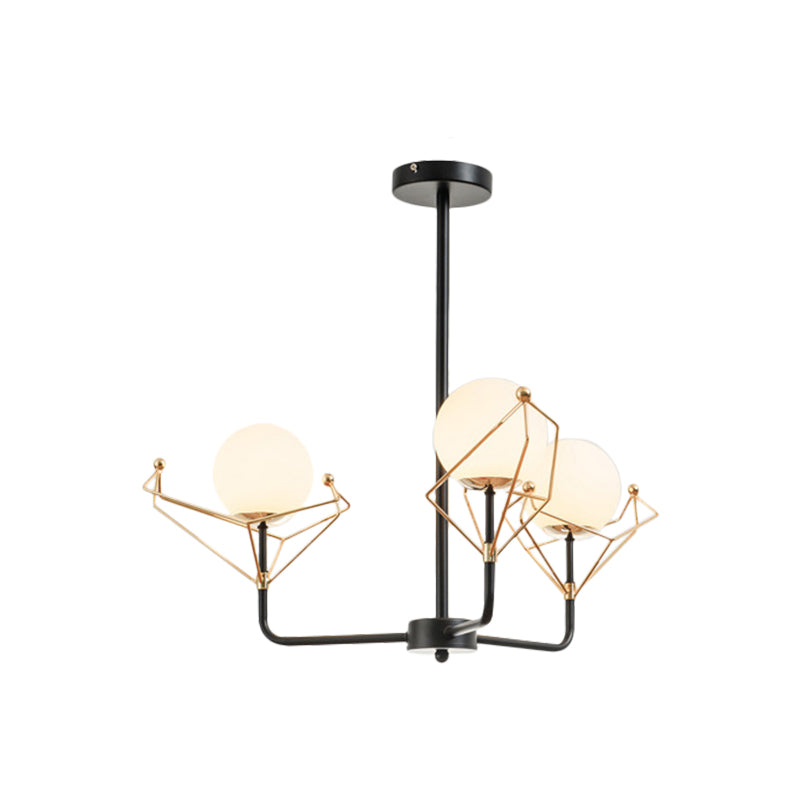 Global Hanging Lamp Contemporary White Glass 2/3/4 Heads Black Chandelier Light Fixture in Warm/White Light Clearhalo 'Ceiling Lights' 'Chandeliers' 'Modern Chandeliers' 'Modern' Lighting' 1713629
