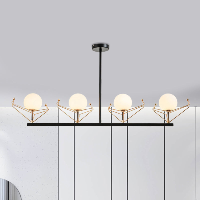 Global Hanging Lamp Contemporary White Glass 2/3/4 Heads Black Chandelier Light Fixture in Warm/White Light 4 White Clearhalo 'Ceiling Lights' 'Chandeliers' 'Modern Chandeliers' 'Modern' Lighting' 1713631