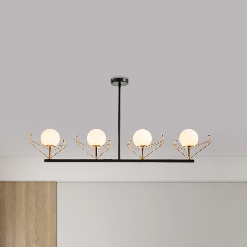 Global Hanging Lamp Contemporary White Glass 2/3/4 Heads Black Chandelier Light Fixture in Warm/White Light Clearhalo 'Ceiling Lights' 'Chandeliers' 'Modern Chandeliers' 'Modern' Lighting' 1713632