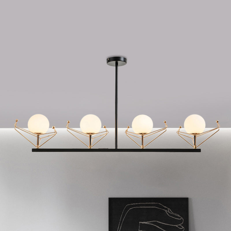 Global Hanging Lamp Contemporary White Glass 2/3/4 Heads Black Chandelier Light Fixture in Warm/White Light Clearhalo 'Ceiling Lights' 'Chandeliers' 'Modern Chandeliers' 'Modern' Lighting' 1713633