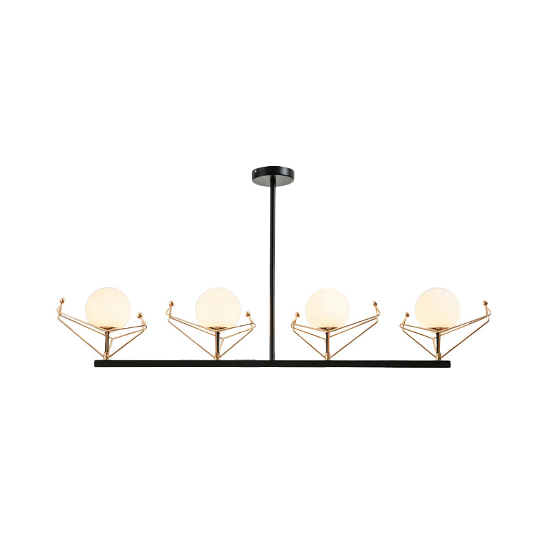 Global Hanging Lamp Contemporary White Glass 2/3/4 Heads Black Chandelier Light Fixture in Warm/White Light Clearhalo 'Ceiling Lights' 'Chandeliers' 'Modern Chandeliers' 'Modern' Lighting' 1713634