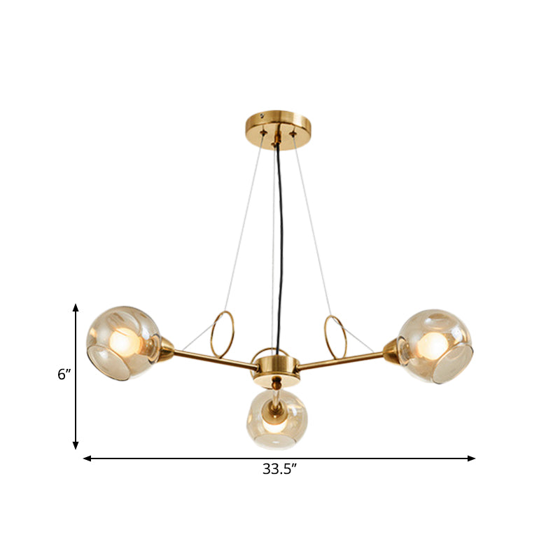 Globe Clear Glass Chandelier Light Fixture Vintage 3/6/8 Bulbs Gold Hanging Lighting, Warm/White Light Clearhalo 'Ceiling Lights' 'Chandeliers' 'Modern Chandeliers' 'Modern' Lighting' 1713639