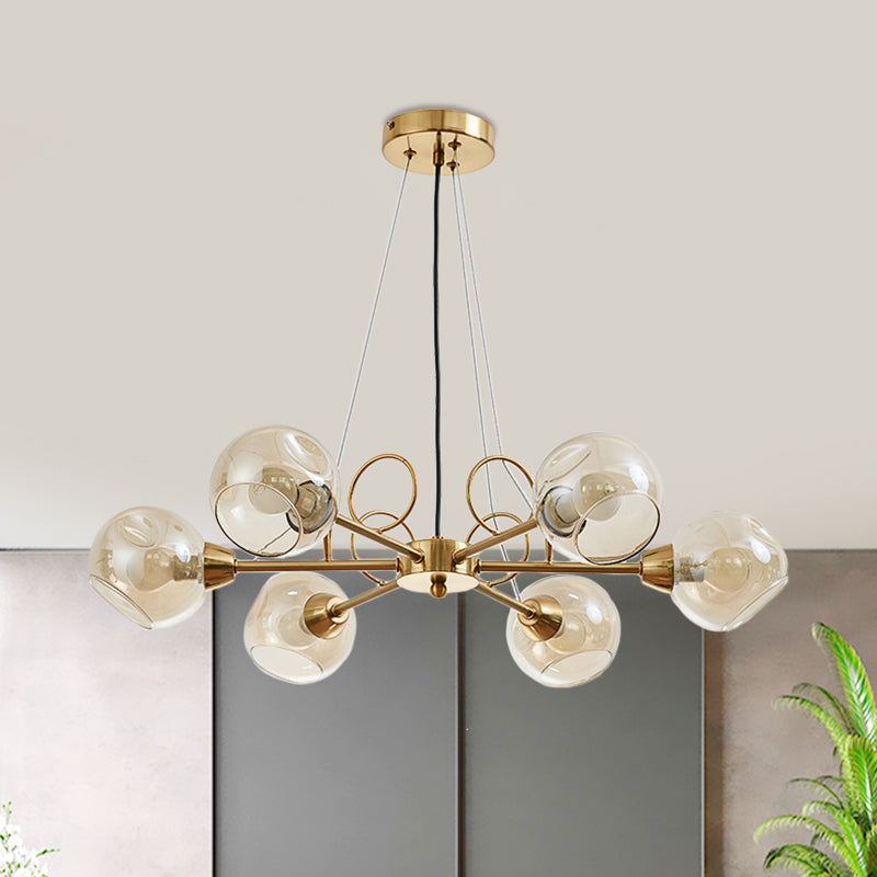 Globe Clear Glass Chandelier Light Fixture Vintage 3/6/8 Bulbs Gold Hanging Lighting, Warm/White Light 6 Gold Clearhalo 'Ceiling Lights' 'Chandeliers' 'Modern Chandeliers' 'Modern' Lighting' 1713640