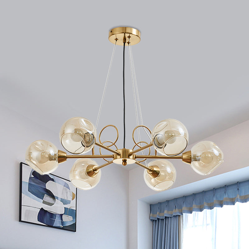 Globe Clear Glass Chandelier Light Fixture Vintage 3/6/8 Bulbs Gold Hanging Lighting, Warm/White Light Clearhalo 'Ceiling Lights' 'Chandeliers' 'Modern Chandeliers' 'Modern' Lighting' 1713642