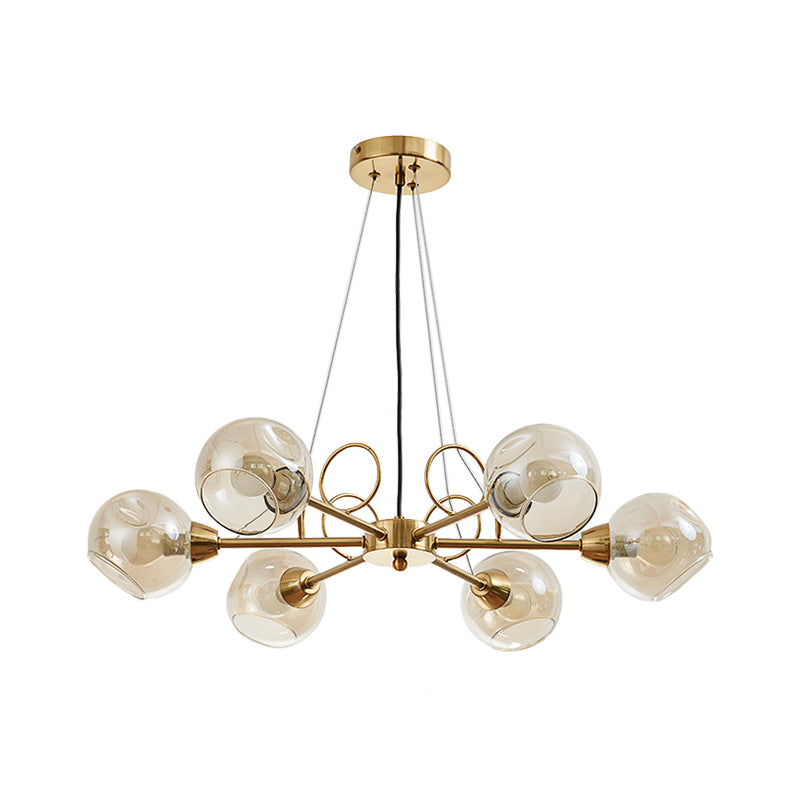 Globe Clear Glass Chandelier Light Fixture Vintage 3/6/8 Bulbs Gold Hanging Lighting, Warm/White Light Clearhalo 'Ceiling Lights' 'Chandeliers' 'Modern Chandeliers' 'Modern' Lighting' 1713643
