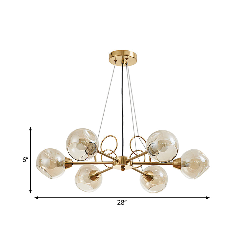 Globe Clear Glass Chandelier Light Fixture Vintage 3/6/8 Bulbs Gold Hanging Lighting, Warm/White Light Clearhalo 'Ceiling Lights' 'Chandeliers' 'Modern Chandeliers' 'Modern' Lighting' 1713644