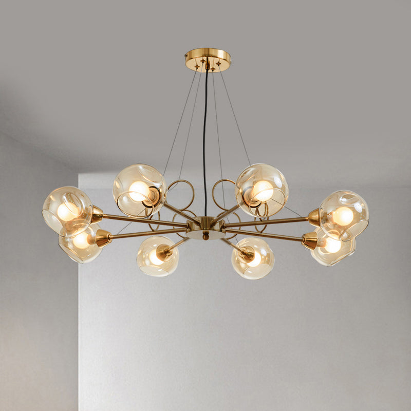 Globe Clear Glass Chandelier Light Fixture Vintage 3/6/8 Bulbs Gold Hanging Lighting, Warm/White Light Clearhalo 'Ceiling Lights' 'Chandeliers' 'Modern Chandeliers' 'Modern' Lighting' 1713646