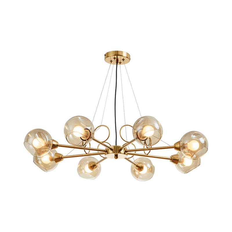 Globe Clear Glass Chandelier Light Fixture Vintage 3/6/8 Bulbs Gold Hanging Lighting, Warm/White Light Clearhalo 'Ceiling Lights' 'Chandeliers' 'Modern Chandeliers' 'Modern' Lighting' 1713647