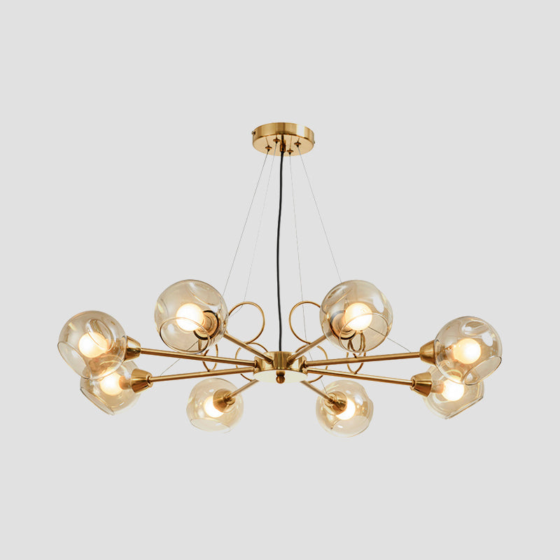 Globe Clear Glass Chandelier Light Fixture Vintage 3/6/8 Bulbs Gold Hanging Lighting, Warm/White Light Clearhalo 'Ceiling Lights' 'Chandeliers' 'Modern Chandeliers' 'Modern' Lighting' 1713648