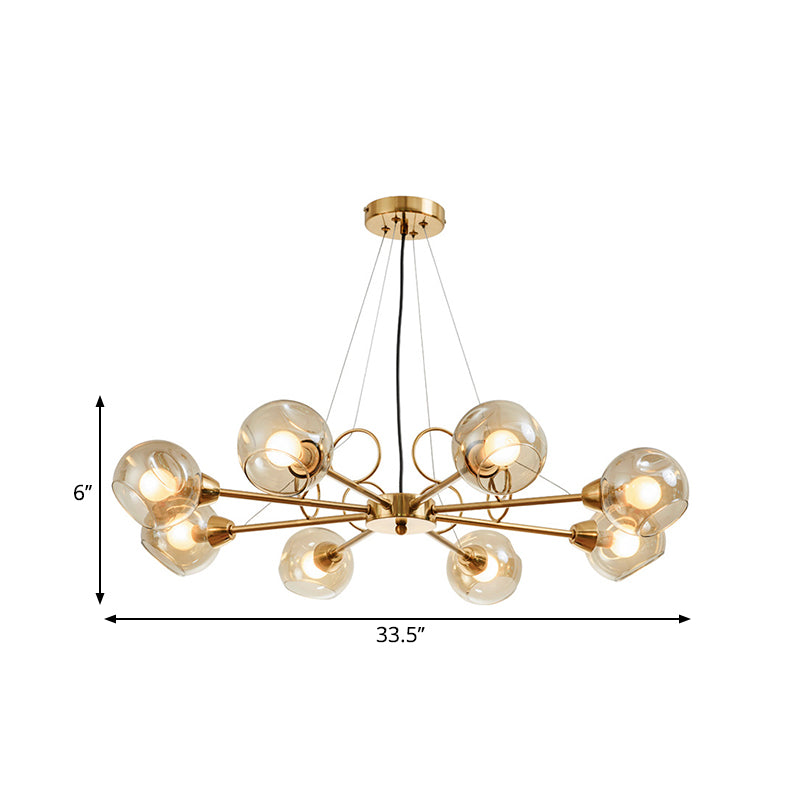 Globe Clear Glass Chandelier Light Fixture Vintage 3/6/8 Bulbs Gold Hanging Lighting, Warm/White Light Clearhalo 'Ceiling Lights' 'Chandeliers' 'Modern Chandeliers' 'Modern' Lighting' 1713649