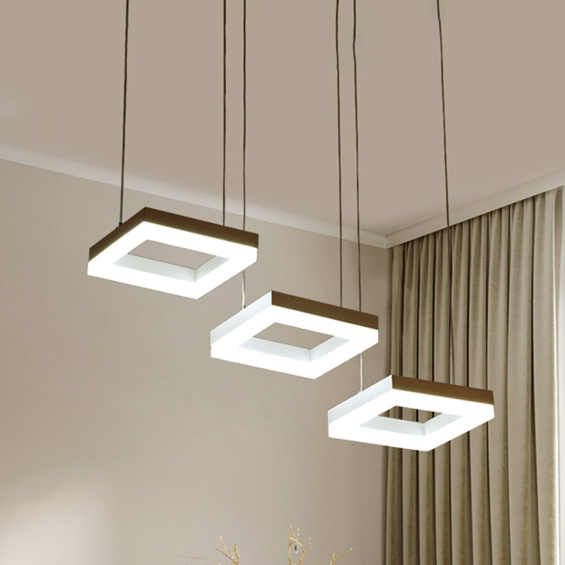 Acrylic Square Chandelier Lighting Modern 3 Bulbs Black and White Pendant Light Fixture Clearhalo 'Ceiling Lights' 'Modern Pendants' 'Modern' 'Pendant Lights' 'Pendants' Lighting' 1713689