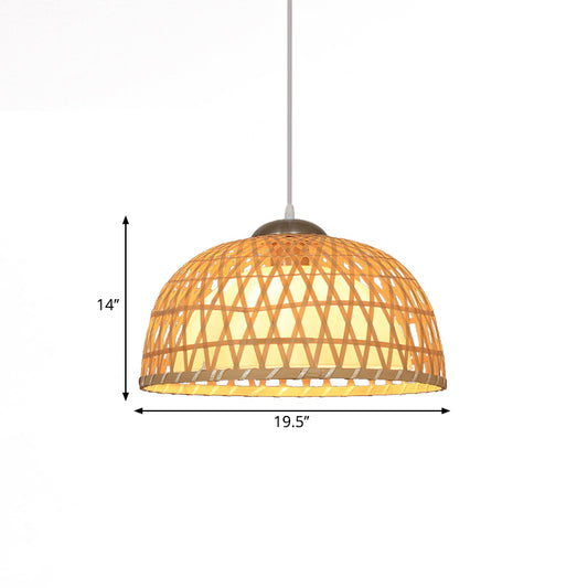 Dome Wood Hanging Lighting Asian 1-Light Beige Ceiling Pendant Light for Restaurant Clearhalo 'Ceiling Lights' 'Modern Pendants' 'Modern' 'Pendant Lights' 'Pendants' Lighting' 1713695