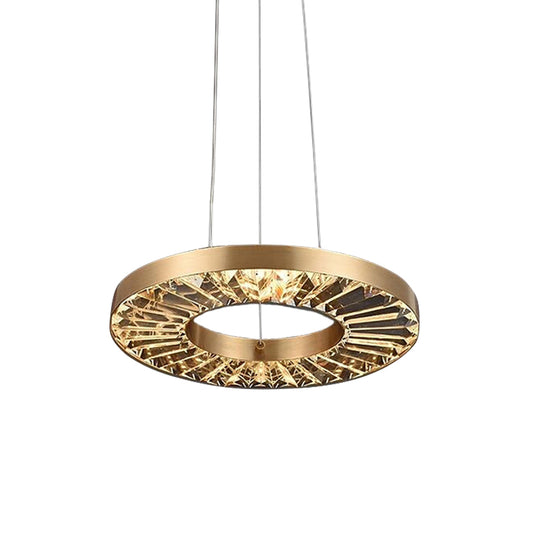 Retro LED Hanging Lamp Kit Gold Circle Suspension Lighting with Prismatic Crystal Shade in Warm/Natural Light Clearhalo 'Ceiling Lights' 'Modern Pendants' 'Modern' 'Pendant Lights' 'Pendants' Lighting' 1713701
