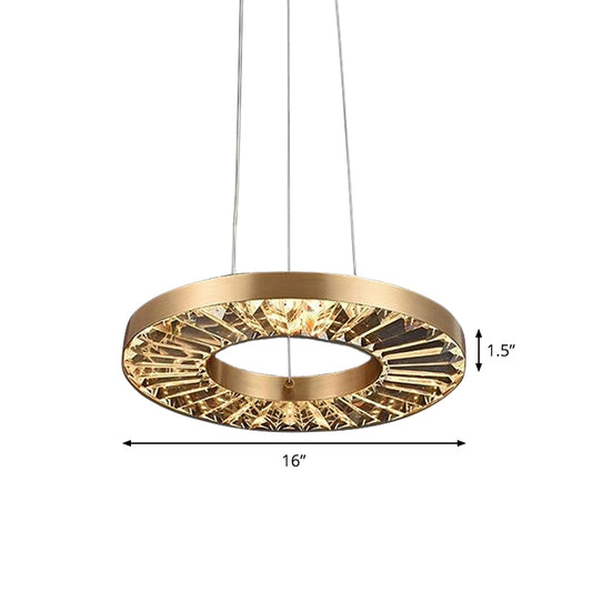 Retro LED Hanging Lamp Kit Gold Circle Suspension Lighting with Prismatic Crystal Shade in Warm/Natural Light Clearhalo 'Ceiling Lights' 'Modern Pendants' 'Modern' 'Pendant Lights' 'Pendants' Lighting' 1713703