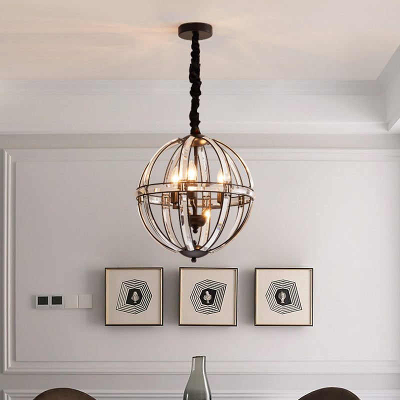 Simplicity Global Pendulum Light Crystal Encrusted Single Bulb Restaurant Pendant Chandelier in Black/Gold Clearhalo 'Ceiling Lights' 'Chandeliers' 'Modern Chandeliers' 'Modern' Lighting' 1713709