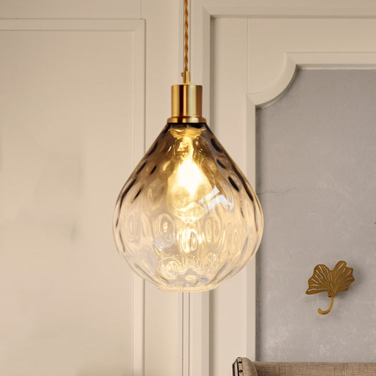 Teardrop Pendant Lighting Modernist Lattice Glass 1 Bulb Amber/Smoky Hanging Light Fixture Smoke Gray Clearhalo 'Ceiling Lights' 'Chandeliers' 'Glass shade' 'Glass' 'Modern Pendants' 'Modern' 'Pendant Lights' 'Pendants' Lighting' 1713725