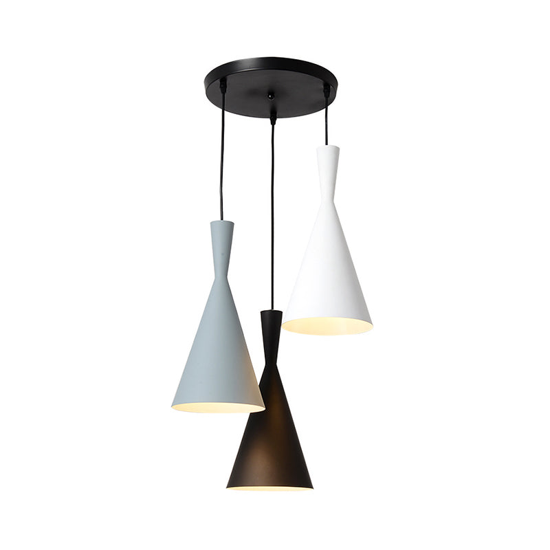 Flared Metallic Pendant Light Contemporary 3-Head Black Hanging Lamp Kit with Round/Rectangle Canopy Clearhalo 'Ceiling Lights' 'Modern Pendants' 'Modern' 'Pendant Lights' 'Pendants' Lighting' 1713731