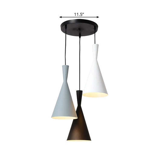 Flared Metallic Pendant Light Contemporary 3-Head Black Hanging Lamp Kit with Round/Rectangle Canopy Clearhalo 'Ceiling Lights' 'Modern Pendants' 'Modern' 'Pendant Lights' 'Pendants' Lighting' 1713732