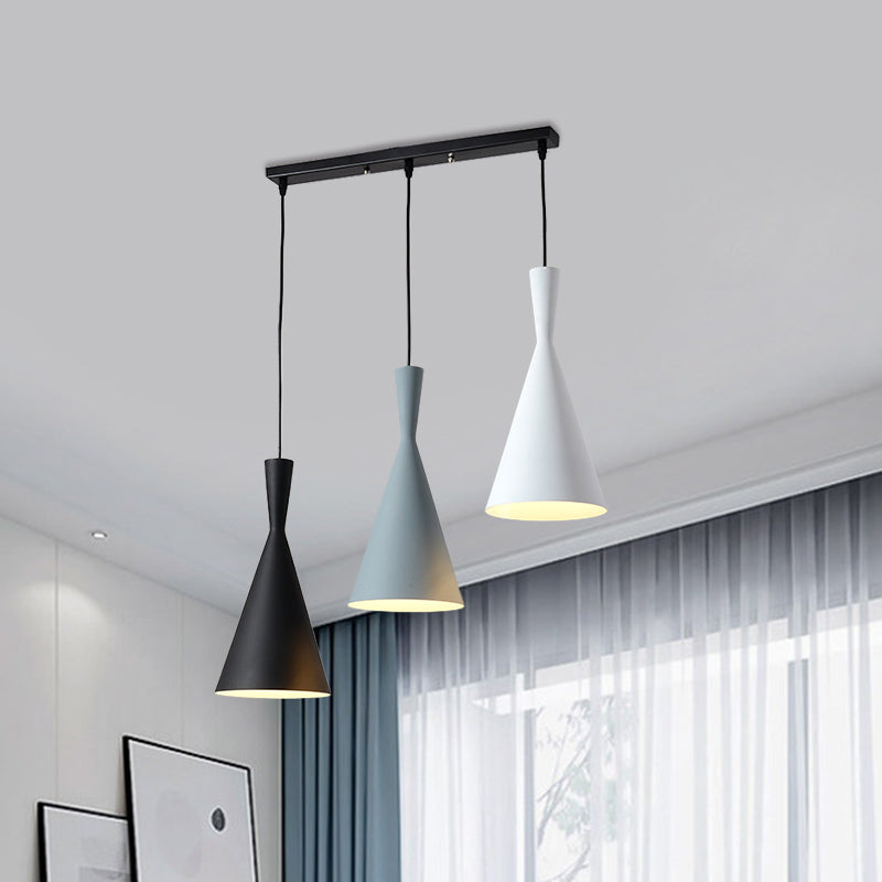 Flared Metallic Pendant Light Contemporary 3-Head Black Hanging Lamp Kit with Round/Rectangle Canopy Clearhalo 'Ceiling Lights' 'Modern Pendants' 'Modern' 'Pendant Lights' 'Pendants' Lighting' 1713734