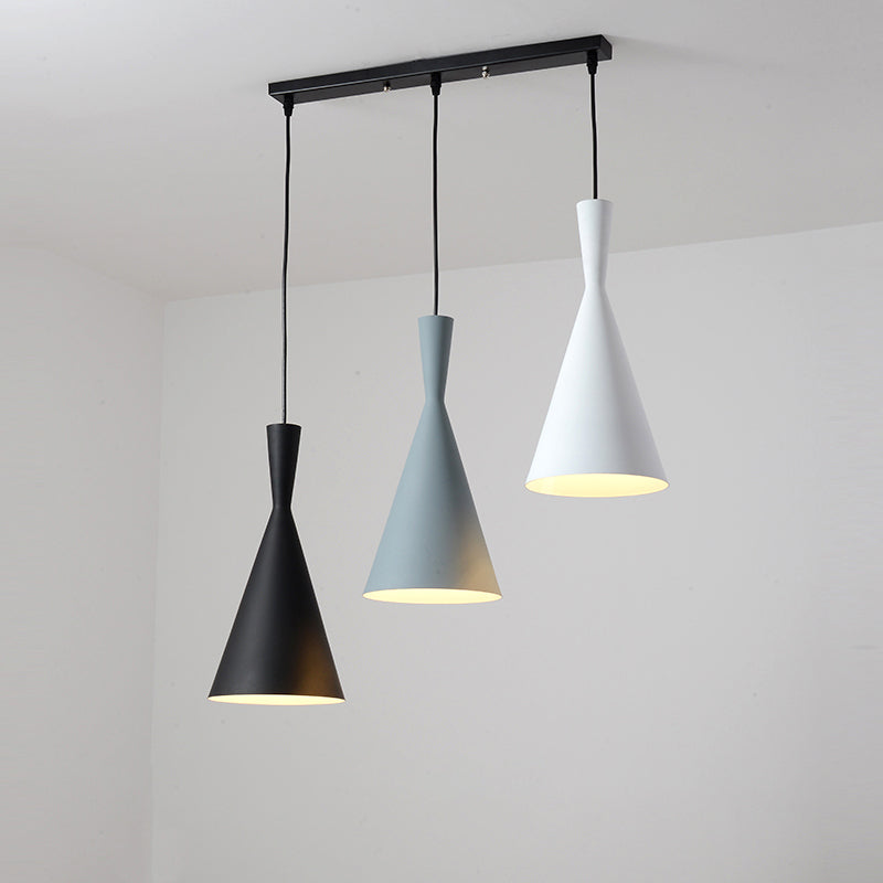 Flared Metallic Pendant Light Contemporary 3-Head Black Hanging Lamp Kit with Round/Rectangle Canopy Clearhalo 'Ceiling Lights' 'Modern Pendants' 'Modern' 'Pendant Lights' 'Pendants' Lighting' 1713735