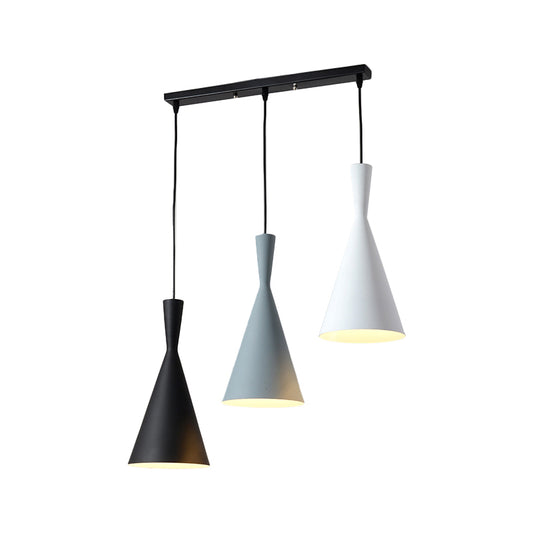 Flared Metallic Pendant Light Contemporary 3-Head Black Hanging Lamp Kit with Round/Rectangle Canopy Clearhalo 'Ceiling Lights' 'Modern Pendants' 'Modern' 'Pendant Lights' 'Pendants' Lighting' 1713736