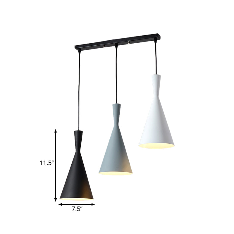 Flared Metallic Pendant Light Contemporary 3-Head Black Hanging Lamp Kit with Round/Rectangle Canopy Clearhalo 'Ceiling Lights' 'Modern Pendants' 'Modern' 'Pendant Lights' 'Pendants' Lighting' 1713737