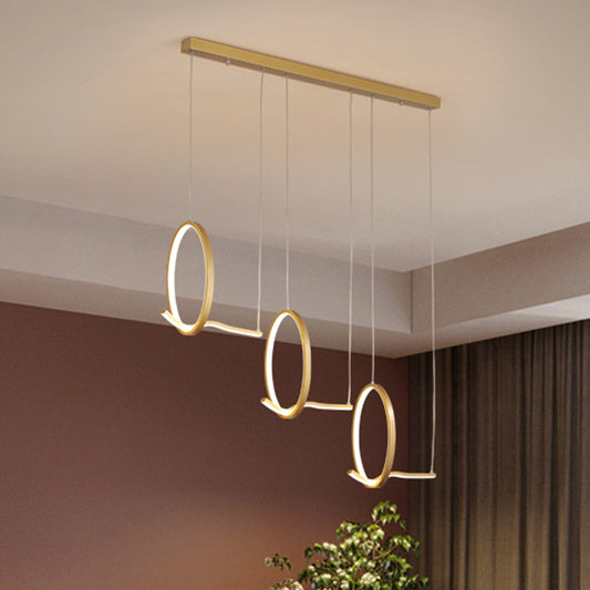Metallic 3 Ringed Chandelier Lamp Modernist LED Hanging Light Kit in Black/Gold, Warm/White Light Clearhalo 'Ceiling Lights' 'Modern Pendants' 'Modern' 'Pendant Lights' 'Pendants' Lighting' 1713751
