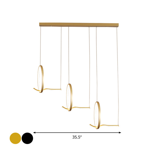 Metallic 3 Ringed Chandelier Lamp Modernist LED Hanging Light Kit in Black/Gold, Warm/White Light Clearhalo 'Ceiling Lights' 'Modern Pendants' 'Modern' 'Pendant Lights' 'Pendants' Lighting' 1713753