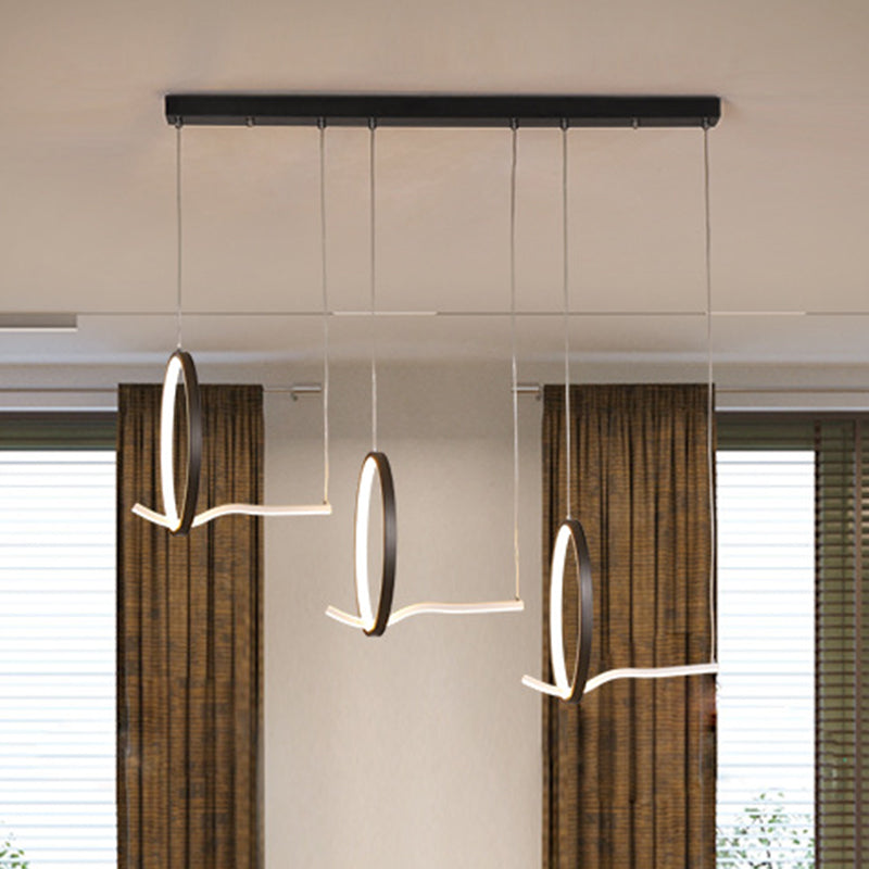 Metallic 3 Ringed Chandelier Lamp Modernist LED Hanging Light Kit in Black/Gold, Warm/White Light Black Clearhalo 'Ceiling Lights' 'Modern Pendants' 'Modern' 'Pendant Lights' 'Pendants' Lighting' 1713754